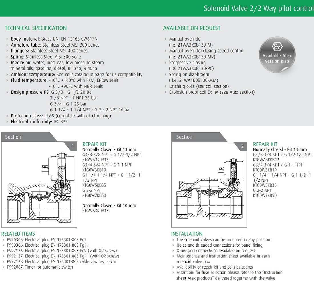 Cataloge van điện từ 21W3ZV190 - Thường mở