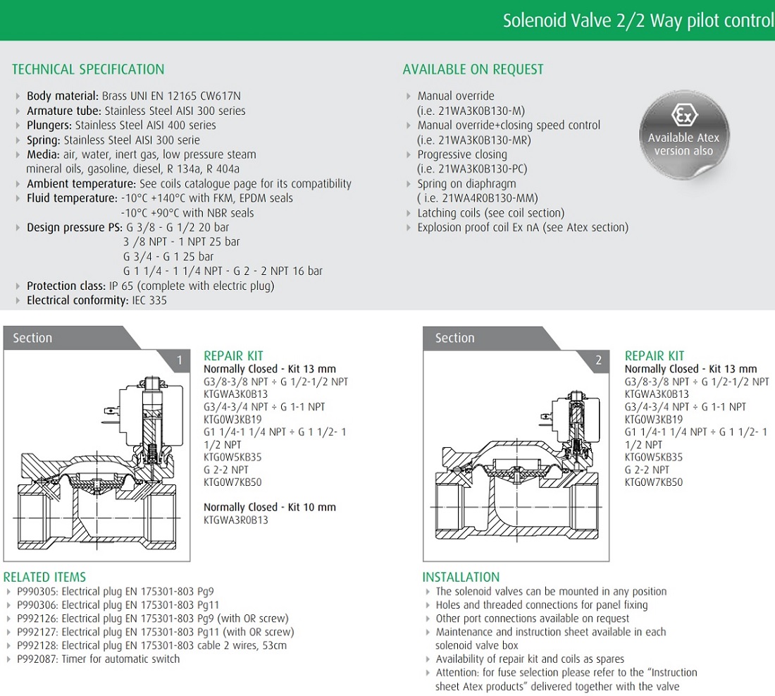 Cataloge van điện từ ODE 21W4ZV250 - Thường mở
