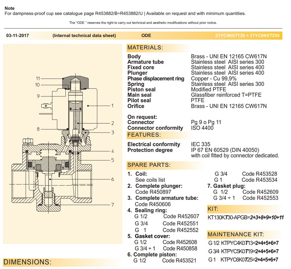 Cataloge van điện từ ODE 21YC6K0T250